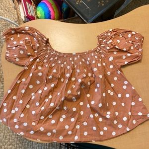 Roller Rabbit Smocked Off Shoulder Polka Dot Top Sz. Small New With Tags